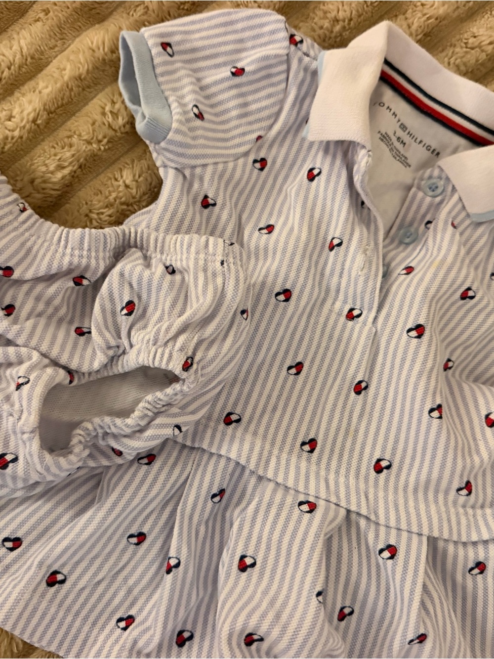 Tommy Hilfiger Light Blue & White Striped Polo Dress with Red Navy Heart Accents